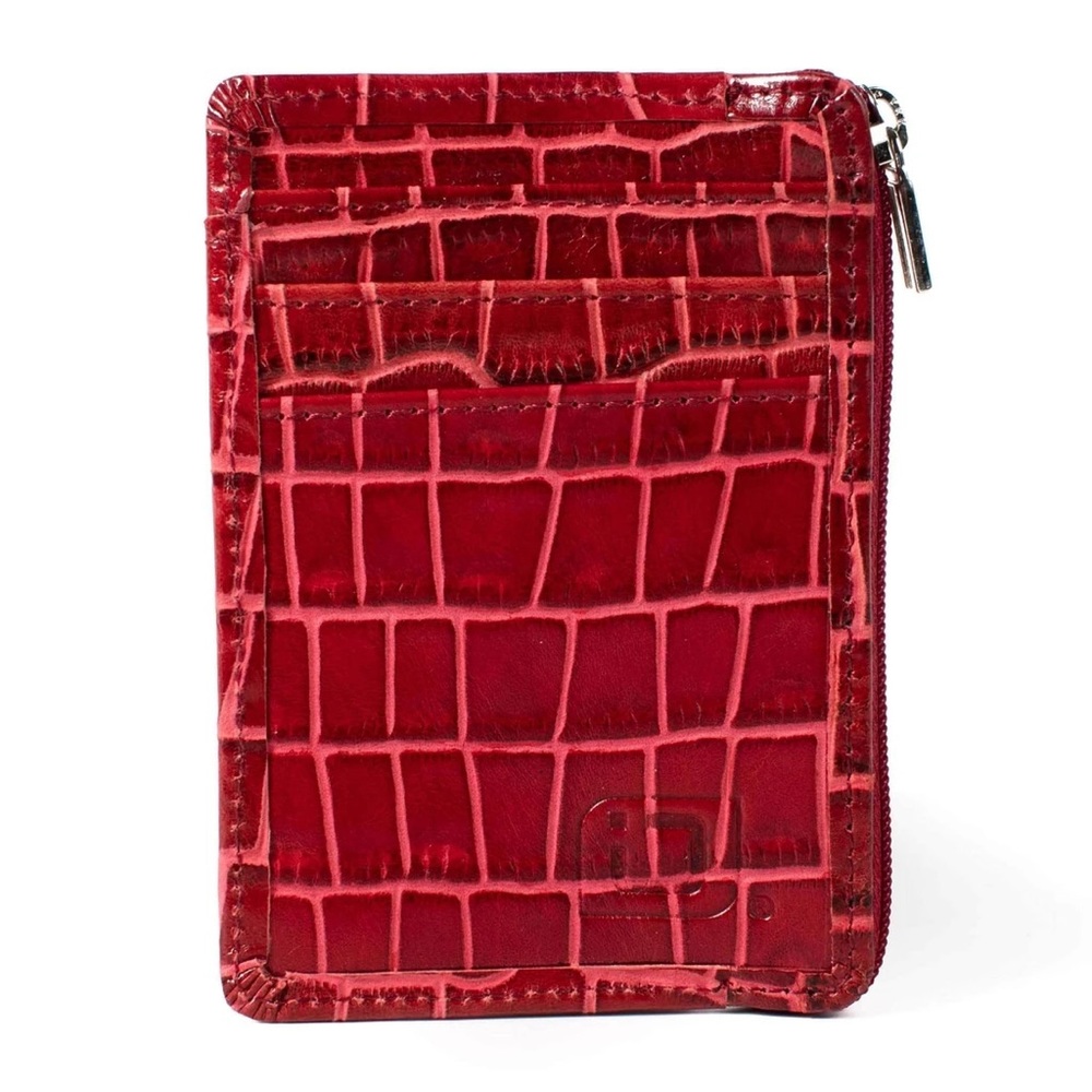 Identity Stronghold - Croco embossed red leather - RFID Minimalist Wallet